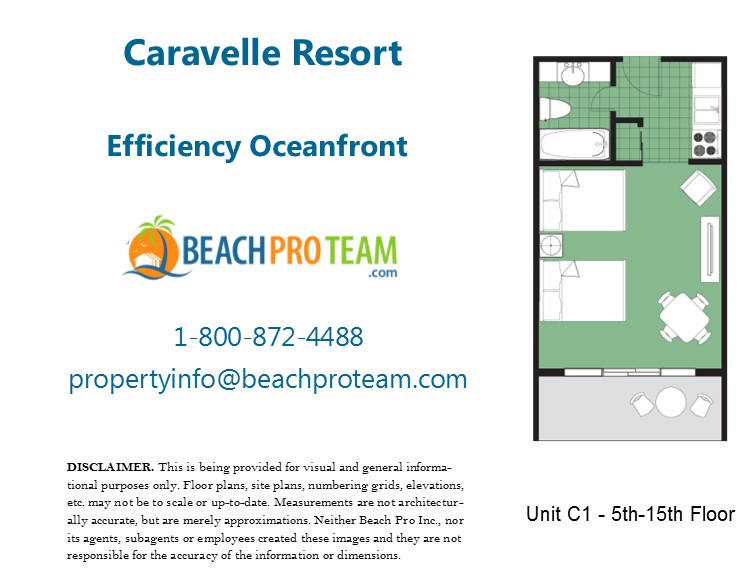 Caravelle Resort Floor Plan C1 - Efficiency Oceanfront 5th - 15th Floor